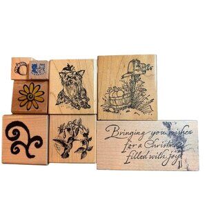 Wood-Mounted Rubber Stamp Set Assorted Designs Crafting Supplies